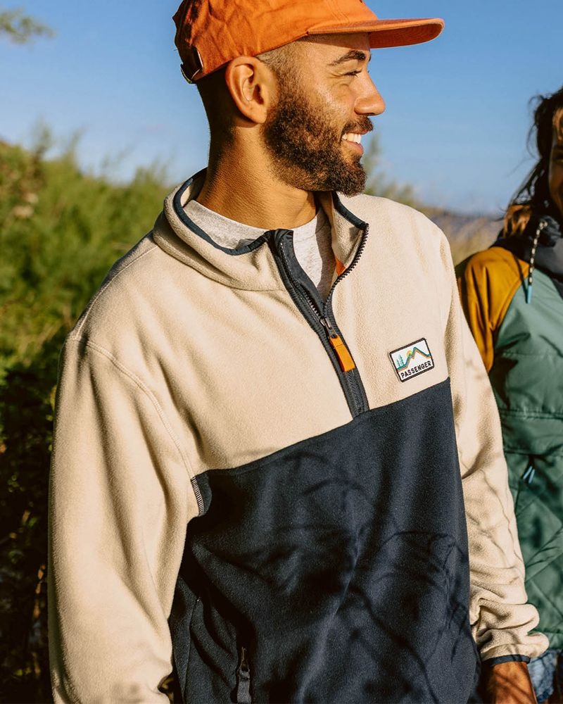 Runo Passenger Set Off Recycled Polar 1/4 Zip Męskie Oatmeal | Polska-EIBJQH817