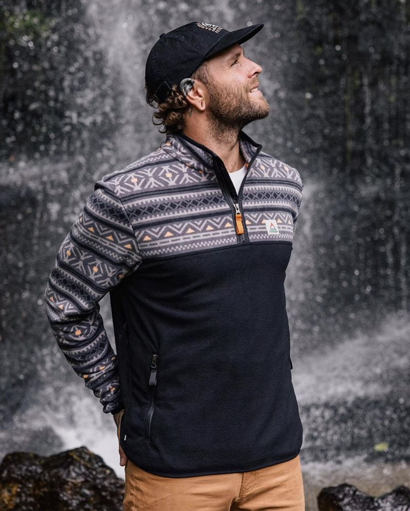 Runo Passenger Set Off Recycled Polar 1/4 Zip Męskie Nordic Geo Charcoal | Polska-LESFYW267
