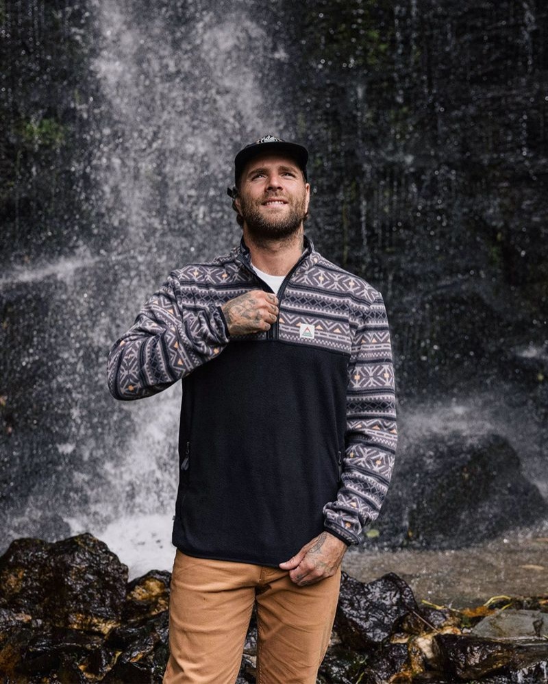 Runo Passenger Set Off Recycled Polar 1/4 Zip Męskie Nordic Geo Charcoal | Polska-LESFYW267
