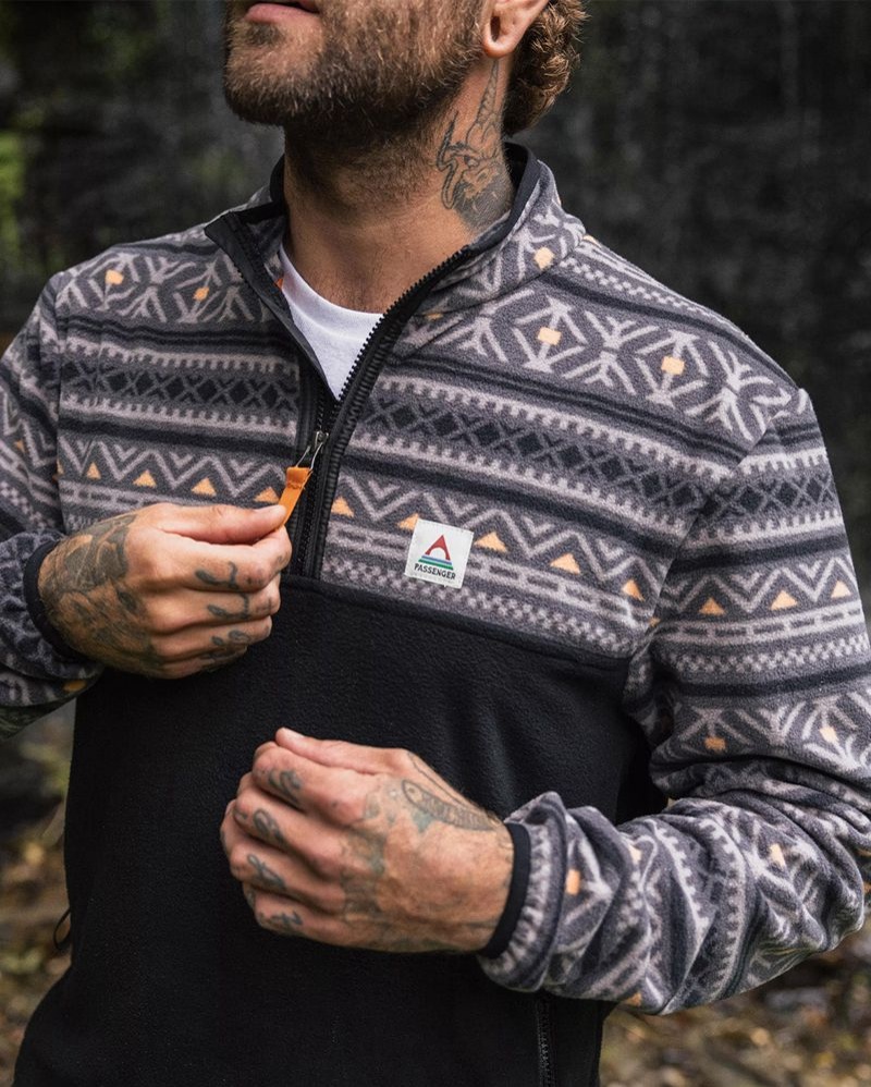 Runo Passenger Set Off Recycled Polar 1/4 Zip Męskie Nordic Geo Charcoal | Polska-LESFYW267