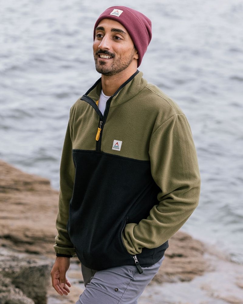 Runo Passenger Set Off Recycled Polar 1/4 Zip Męskie Khaki | Polska-VEHGTU061