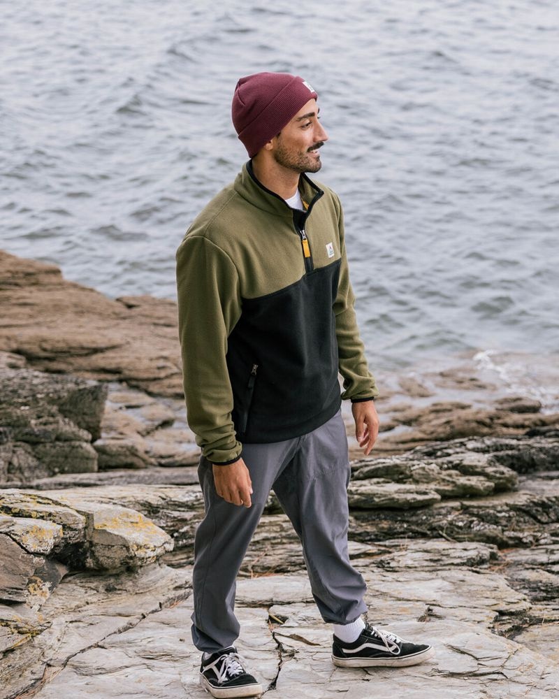 Runo Passenger Set Off Recycled Polar 1/4 Zip Męskie Khaki | Polska-VEHGTU061