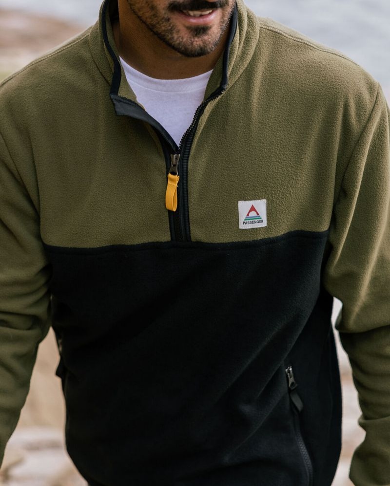 Runo Passenger Set Off Recycled Polar 1/4 Zip Męskie Khaki | Polska-VEHGTU061