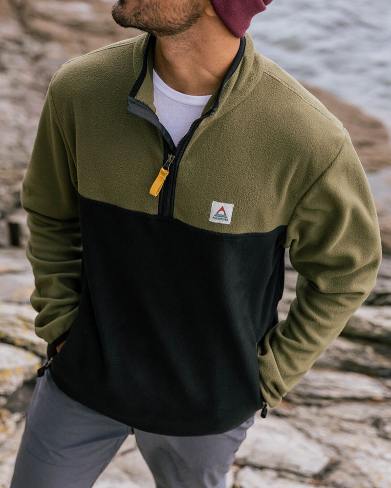 Runo Passenger Set Off Recycled Polar 1/4 Zip Męskie Khaki | Polska-VEHGTU061