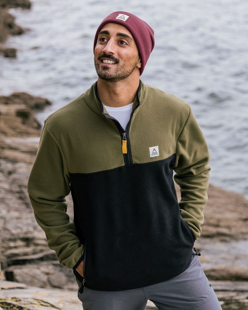 Runo Passenger Set Off Recycled Polar 1/4 Zip Męskie Khaki | Polska-VEHGTU061