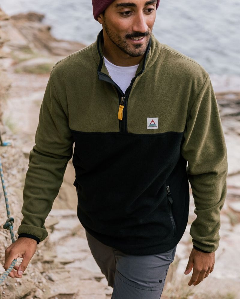 Runo Passenger Set Off Recycled Polar 1/4 Zip Męskie Khaki | Polska-VEHGTU061