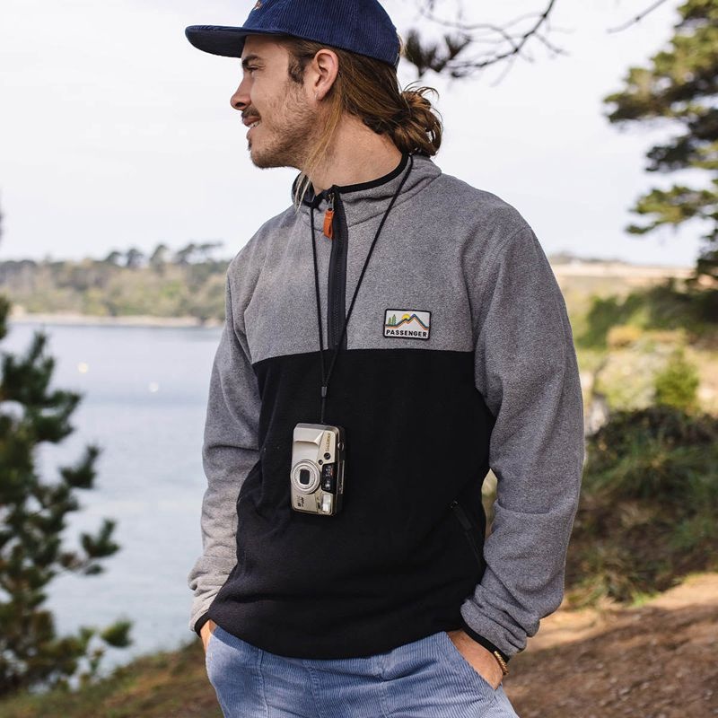 Runo Passenger Set Off Recycled Polar 1/4 Zip Męskie Szare Czarne | Polska-ZXNEYR084