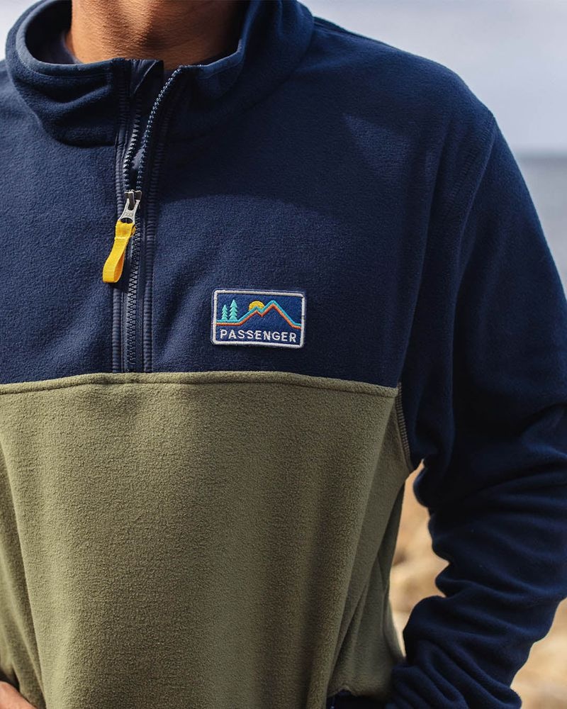 Runo Passenger Set Off Recycled Polar 1/4 Zip Męskie Jasny Granatowe | Polska-IUJYCP679