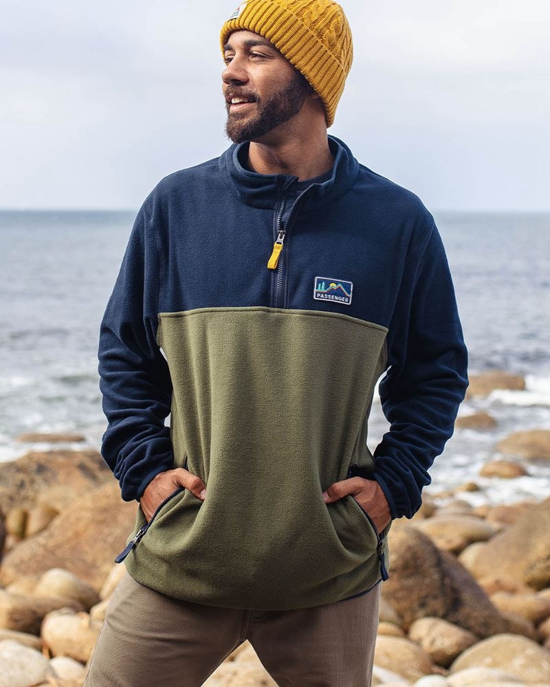 Runo Passenger Set Off Recycled Polar 1/4 Zip Męskie Jasny Granatowe | Polska-IUJYCP679