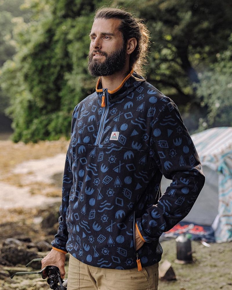 Runo Passenger Set Off Recycled Polar 1/4 Zip Męskie Jasny Granatowe | Polska-IQJTMD892