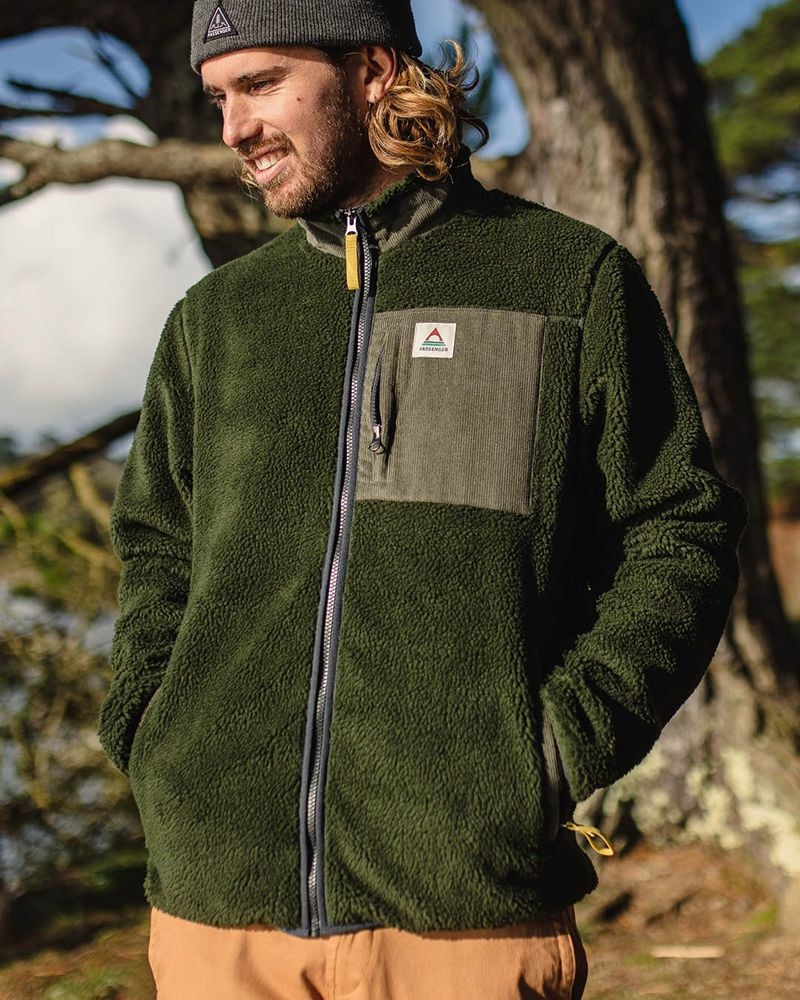 Runo Passenger Trekker Recycled Deep-Pile Sherpa Męskie Zielone | Polska-JINBET134