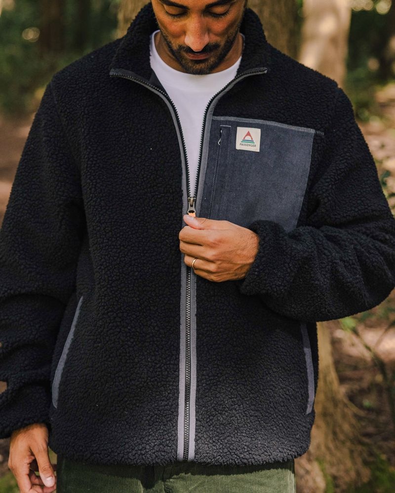 Runo Passenger Trekker Recycled Deep-Pile Sherpa Męskie Czarne | Polska-IHBQLG879