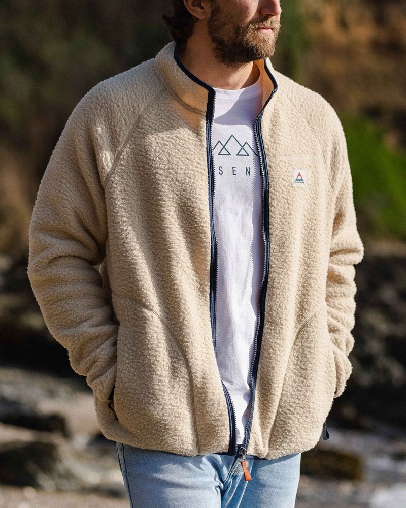 Runo Passenger Tripper Full Zip Recycled Sherpa Męskie Oatmeal | Polska-CMIYGS285