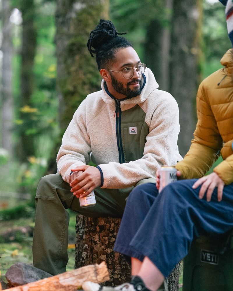 Runo Passenger Ventura 1/2 Zip Recycled Sherpa Męskie Oatmeal/Khaki | Polska-LRSQVN692