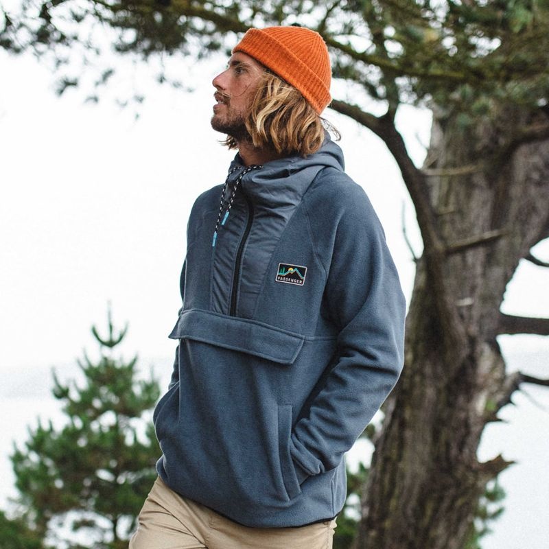 Runo Passenger Woodland Zakapturzony 1/2 Zip Recycled Polar Męskie Szare | Polska-TQZPWF675