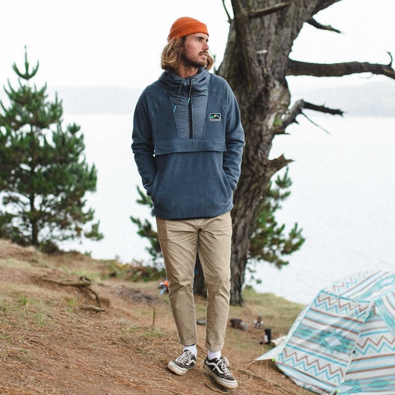 Runo Passenger Woodland Zakapturzony 1/2 Zip Recycled Polar Męskie Szare | Polska-TQZPWF675