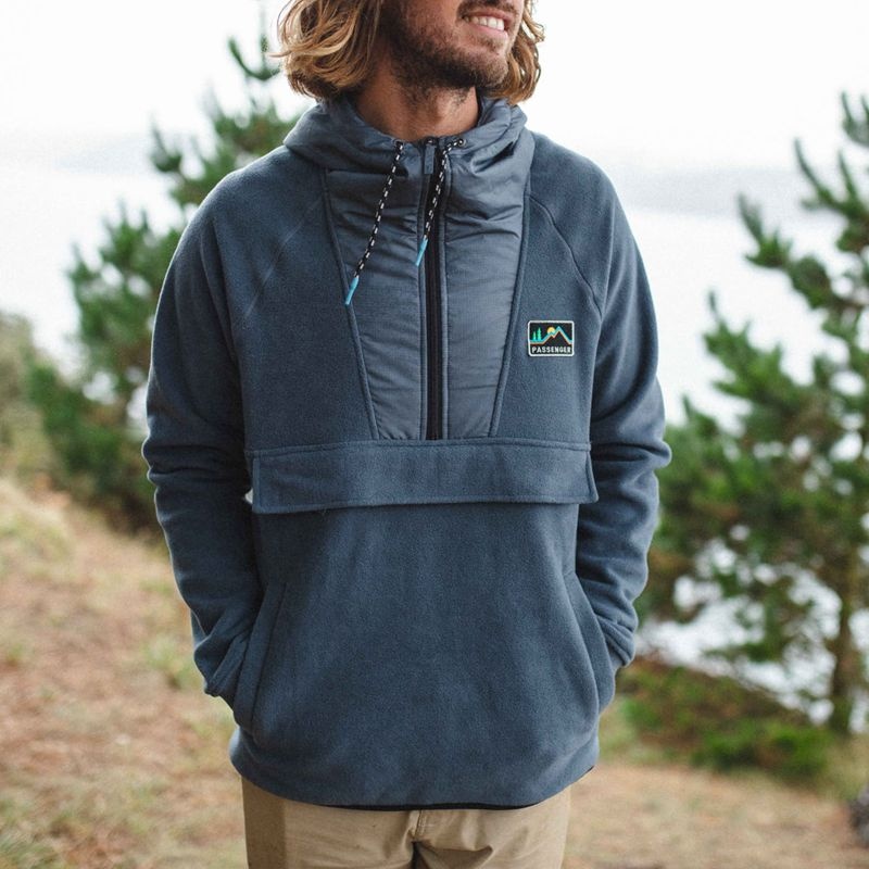 Runo Passenger Woodland Zakapturzony 1/2 Zip Recycled Polar Męskie Szare | Polska-TQZPWF675