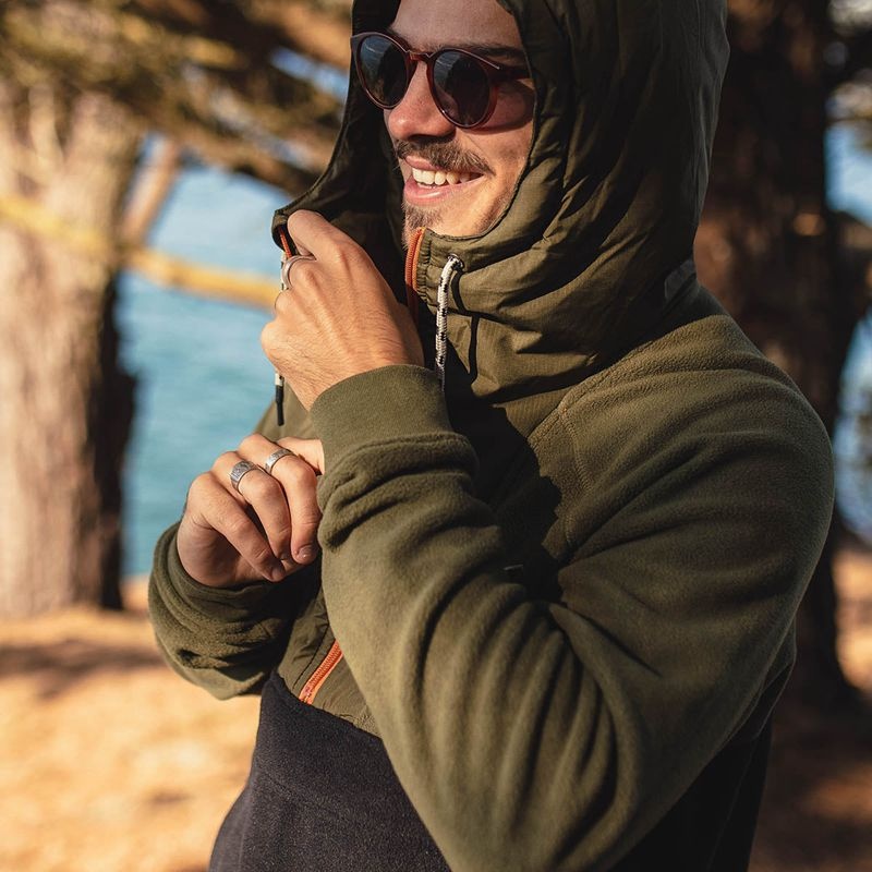 Runo Passenger Woodland Zakapturzony 1/2 Zip Polar Męskie Khaki | Polska-CSJANZ052