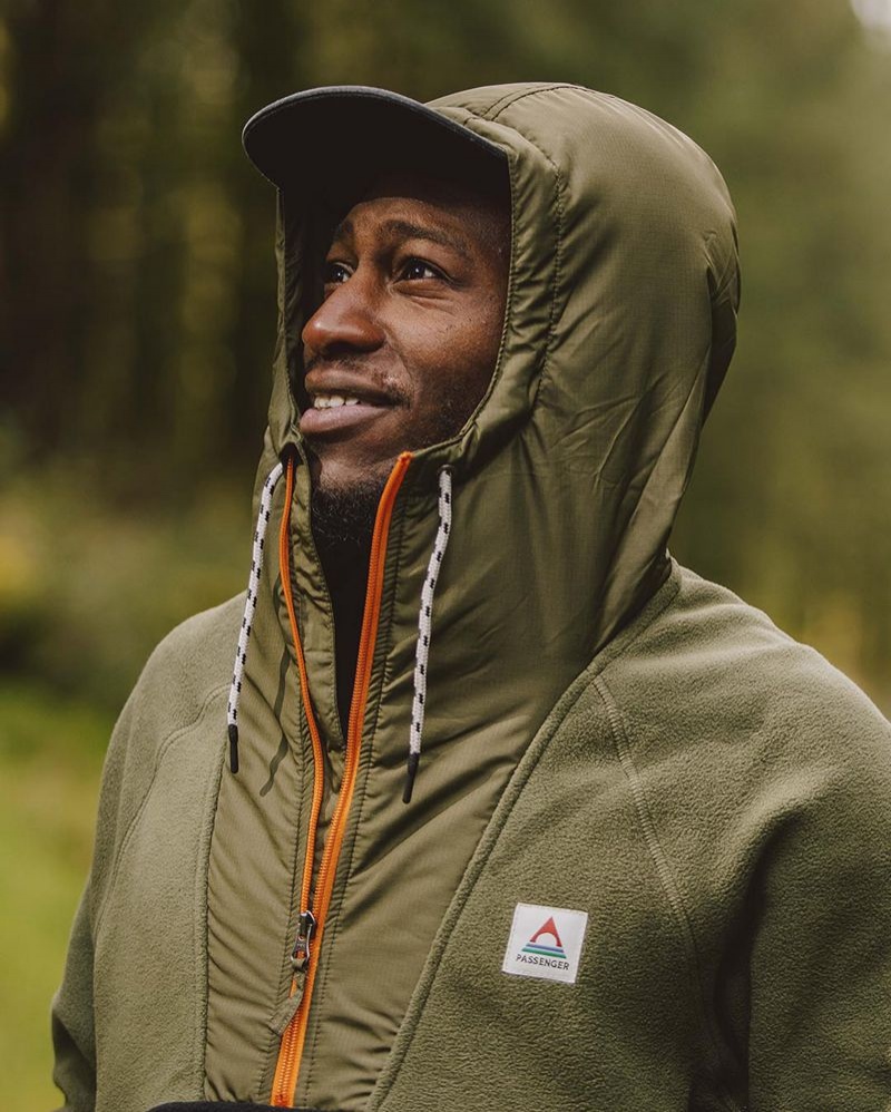Runo Passenger Woodland Zakapturzony 1/2 Zip Polar Męskie Khaki | Polska-CSJANZ052