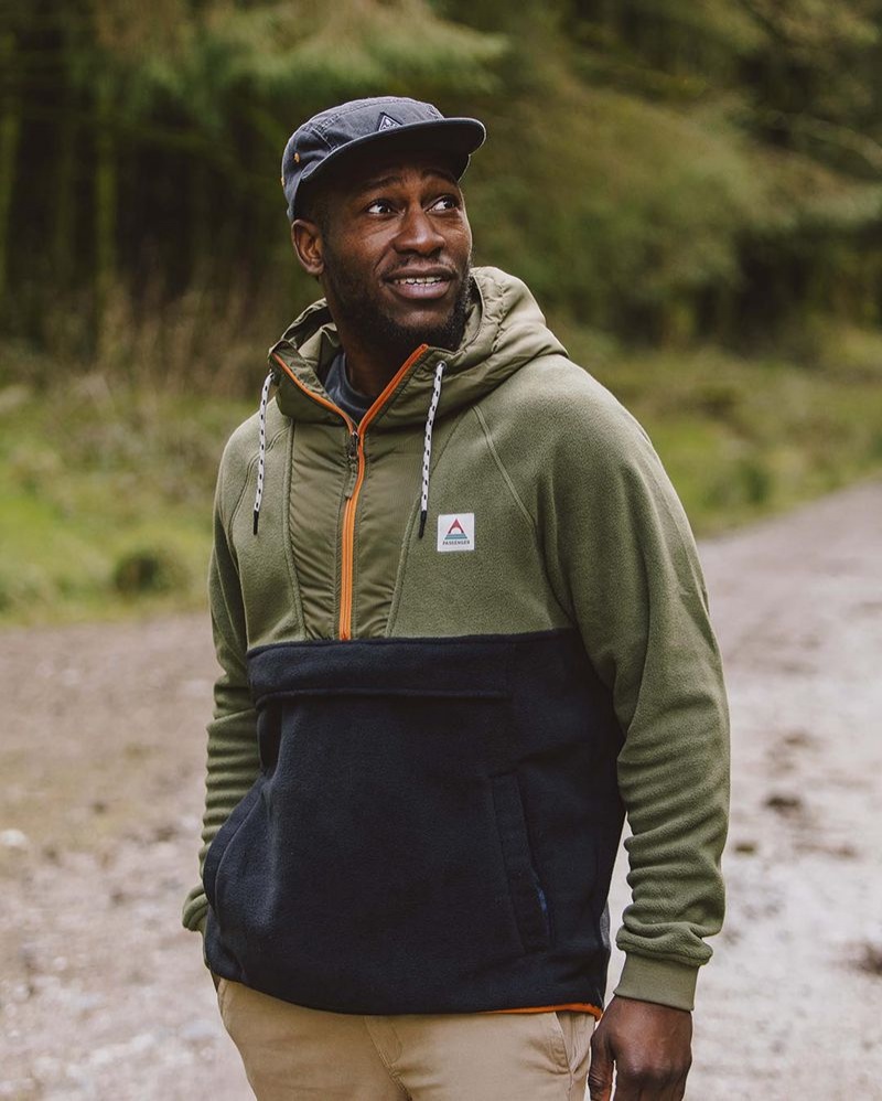 Runo Passenger Woodland Zakapturzony 1/2 Zip Polar Męskie Khaki | Polska-CSJANZ052