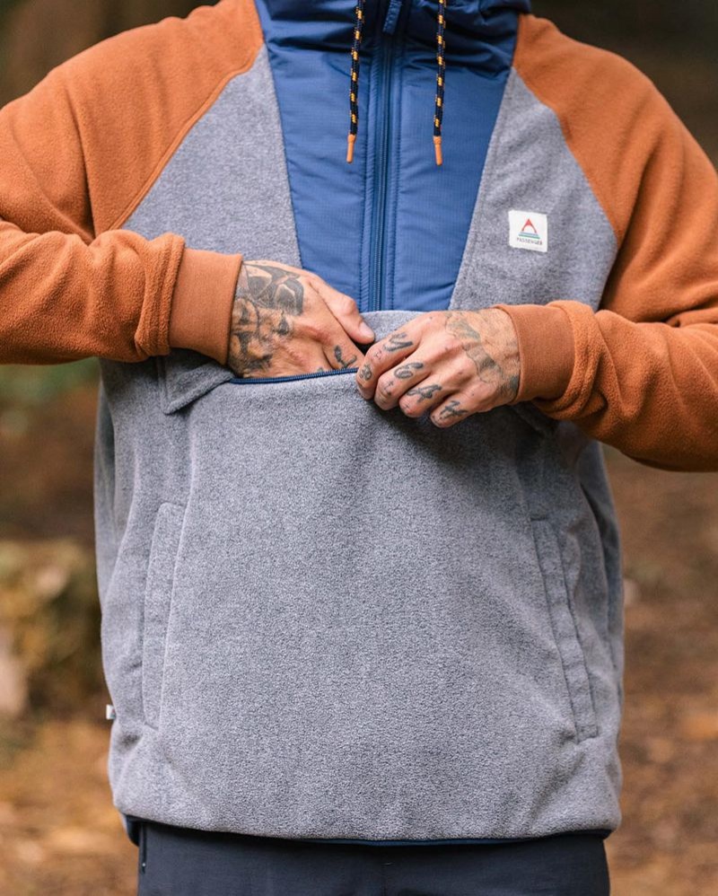 Runo Passenger Woodland Zakapturzony 1/2 Zip Polar New Męskie Szare | Polska-OHRFEL805