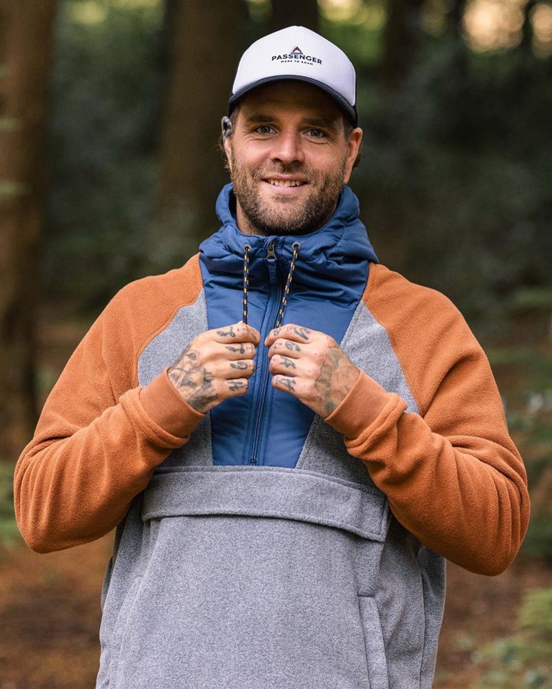 Runo Passenger Woodland Zakapturzony 1/2 Zip Polar New Męskie Szare | Polska-OHRFEL805