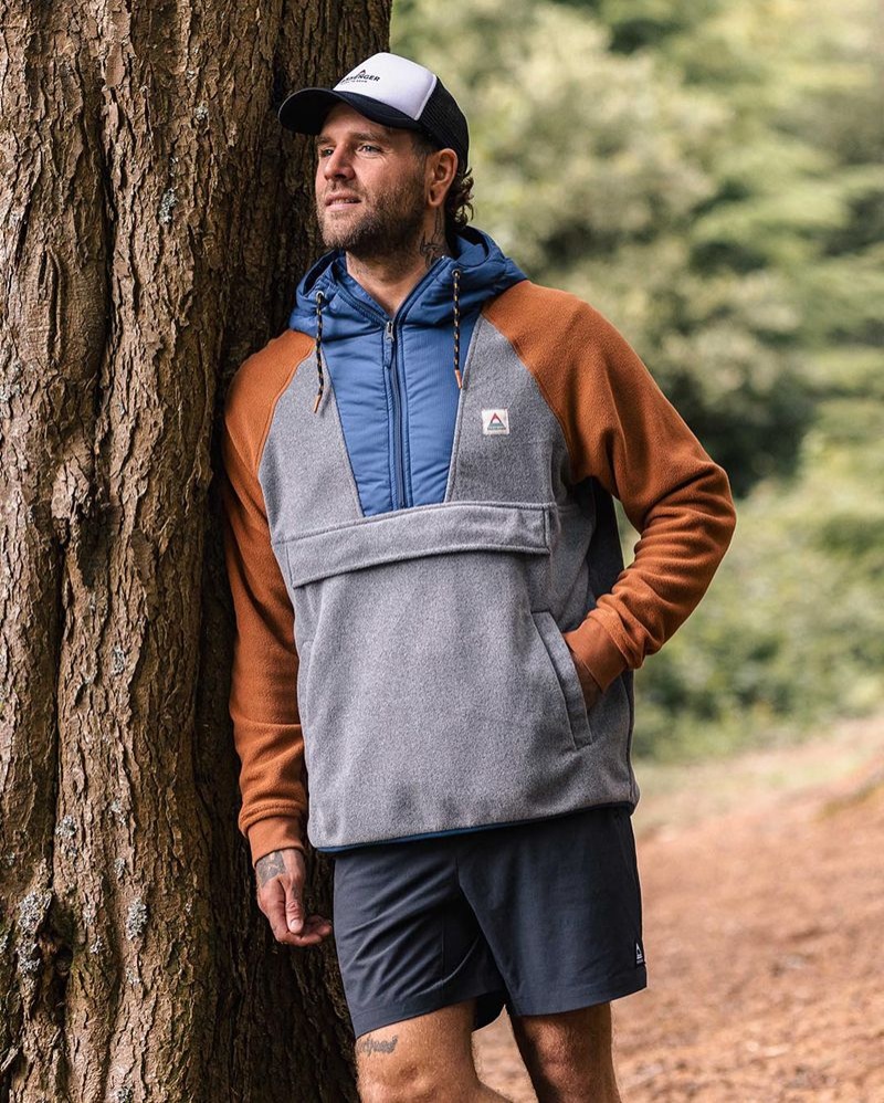 Runo Passenger Woodland Zakapturzony 1/2 Zip Polar New Męskie Szare | Polska-OHRFEL805
