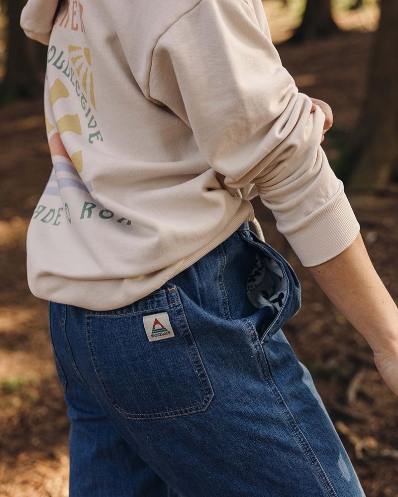 Spodnie Passenger Compass Elasticated Stanem Damskie Washed Denim | Polska-TSQFMB679