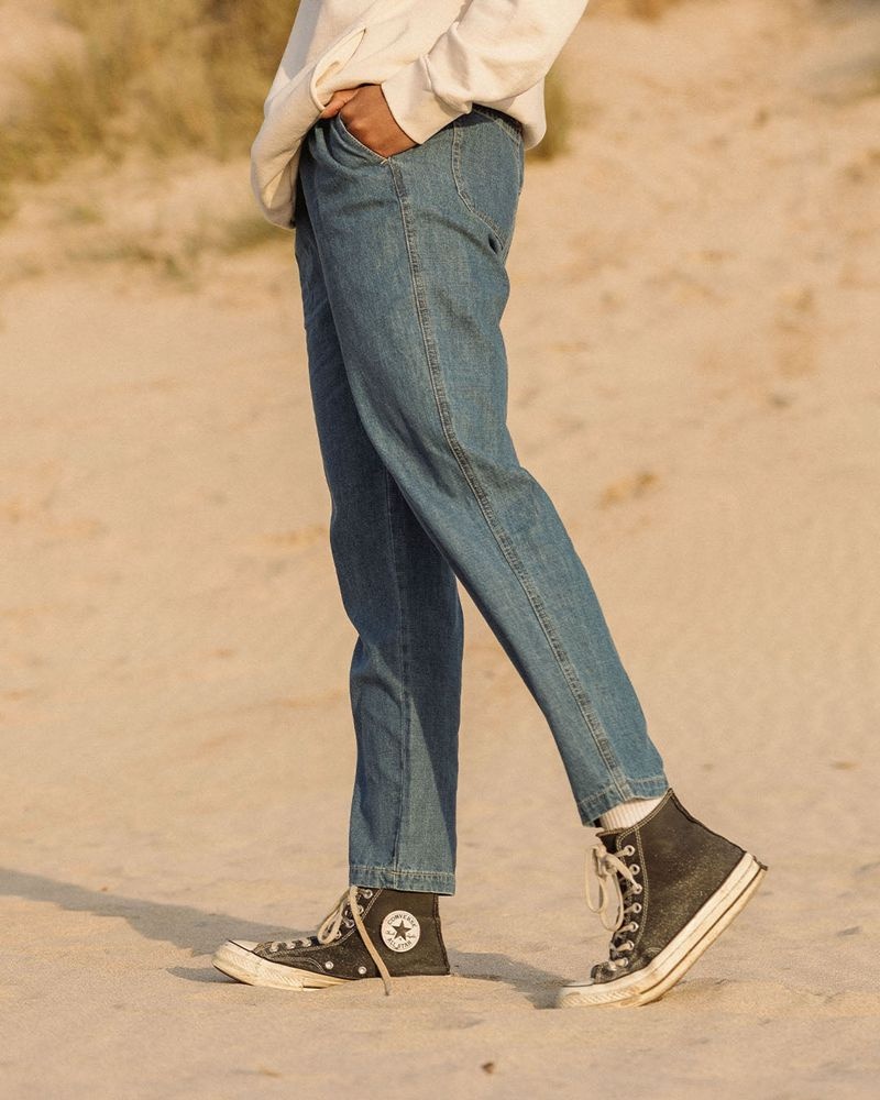 Spodnie Passenger Compass Elasticated Stanem Damskie Washed Denim | Polska-TSQFMB679