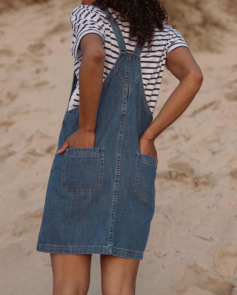 Sukienka Passenger Briony Denim Dungaree Damskie Washed Denim | Polska-MJBVEF902