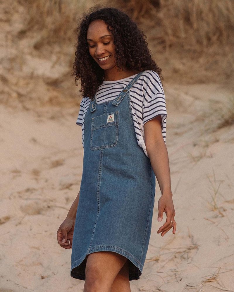 Sukienka Passenger Briony Denim Dungaree Damskie Washed Denim | Polska-MJBVEF902