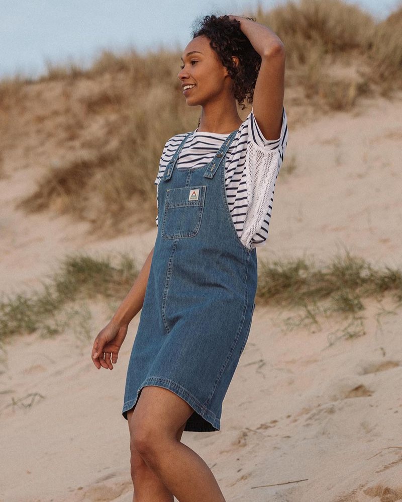 Sukienka Passenger Briony Denim Dungaree Damskie Washed Denim | Polska-MJBVEF902