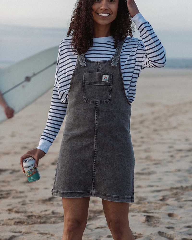 Sukienka Passenger Briony Denim Dungaree Damskie Czarne | Polska-IEQJHG879
