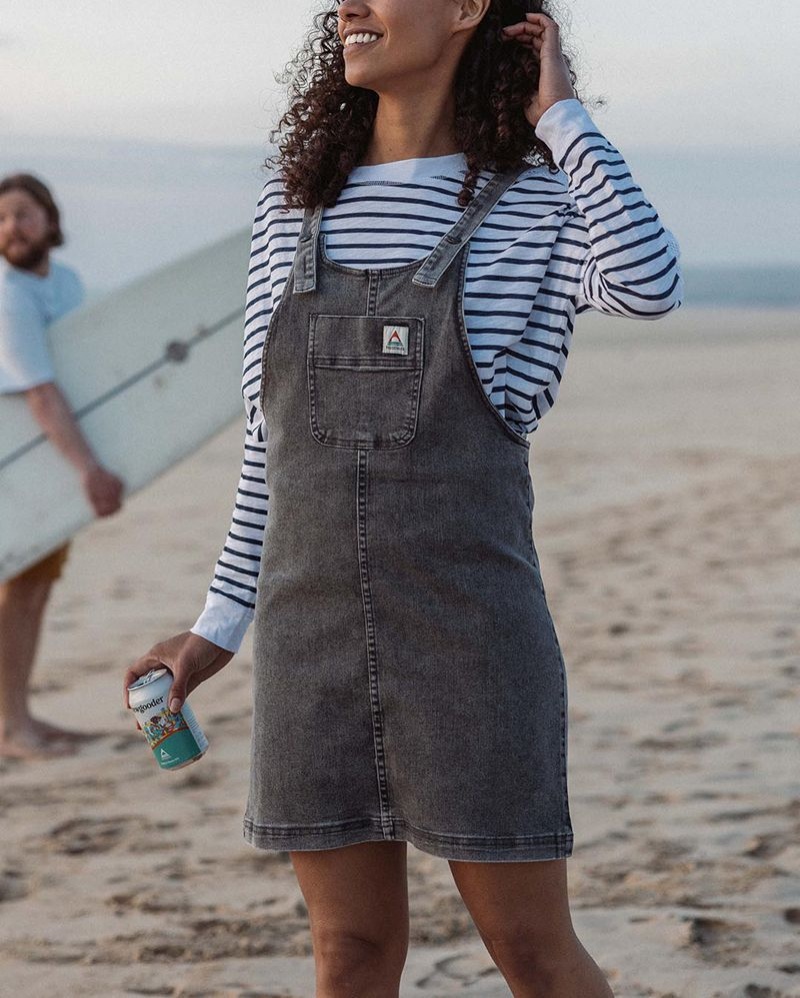 Sukienka Passenger Briony Denim Dungaree Damskie Czarne | Polska-IEQJHG879