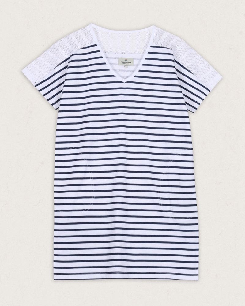 Sukienka Passenger Olive Oversized Recycled Bawełniane T-Shirt Damskie Granatowe Paski | Polska-OJXESZ164