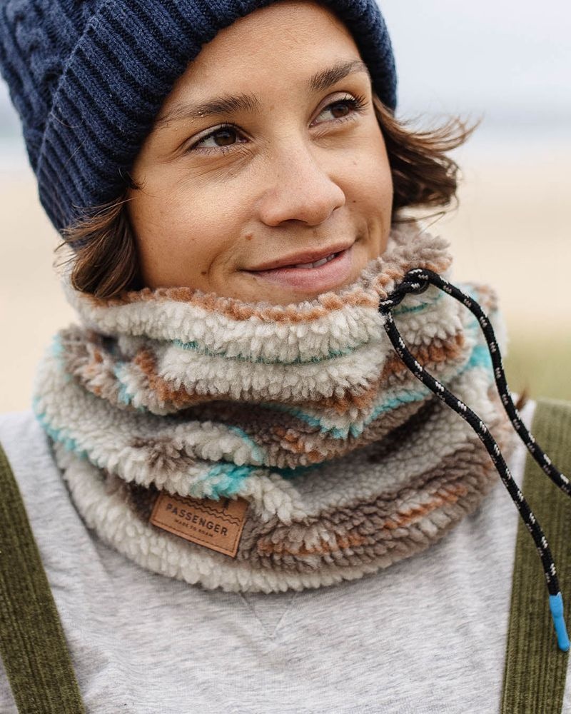 Szalik Passenger Mulled Sherpa Fleece Snood Męskie Warm Ivory Geo Pattern | Polska-LSXRZP097