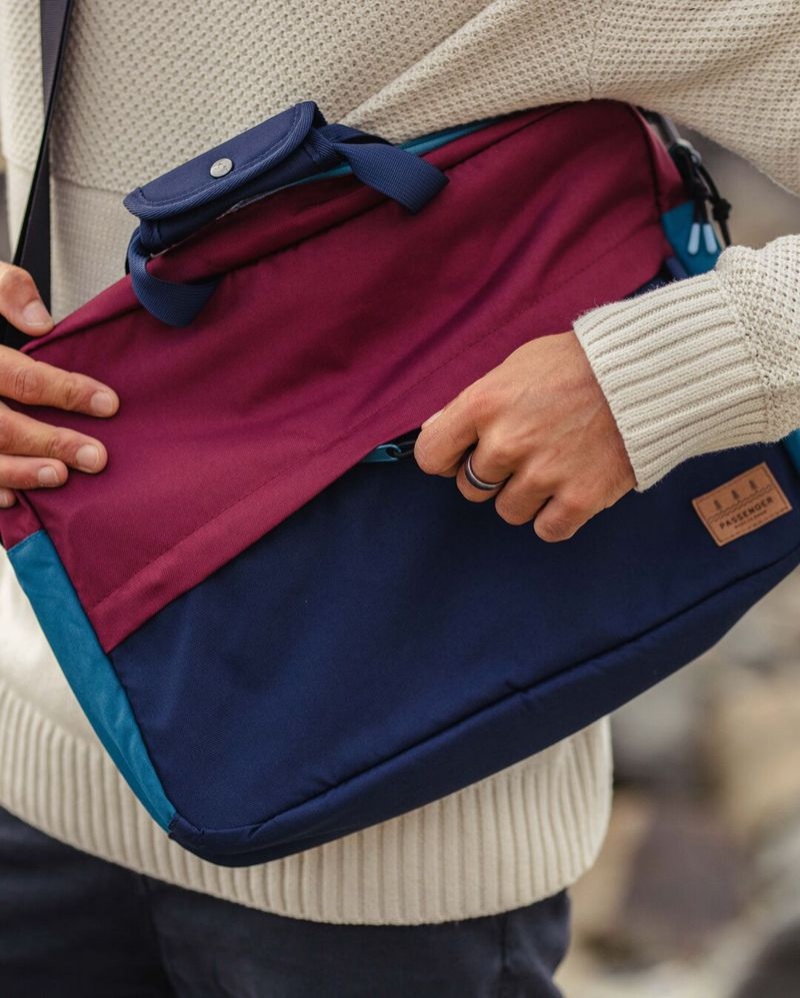 Torebka Listonoszka Passenger Recycled Męskie Navy/Burgundy | Polska-CUTJGF547